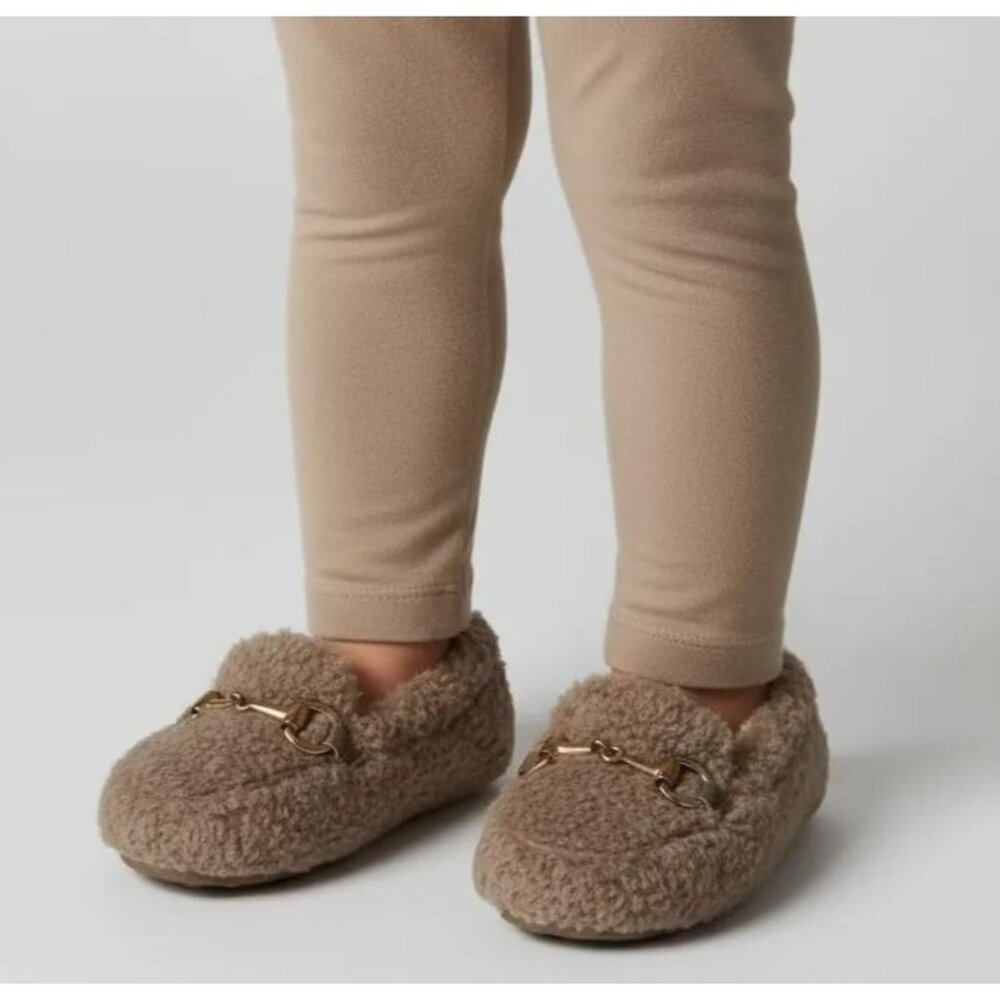 CVOI'S Kids Girls Khaki Warm Faux Shearling Loafers Winter Flat‎ Shoes Size 23
